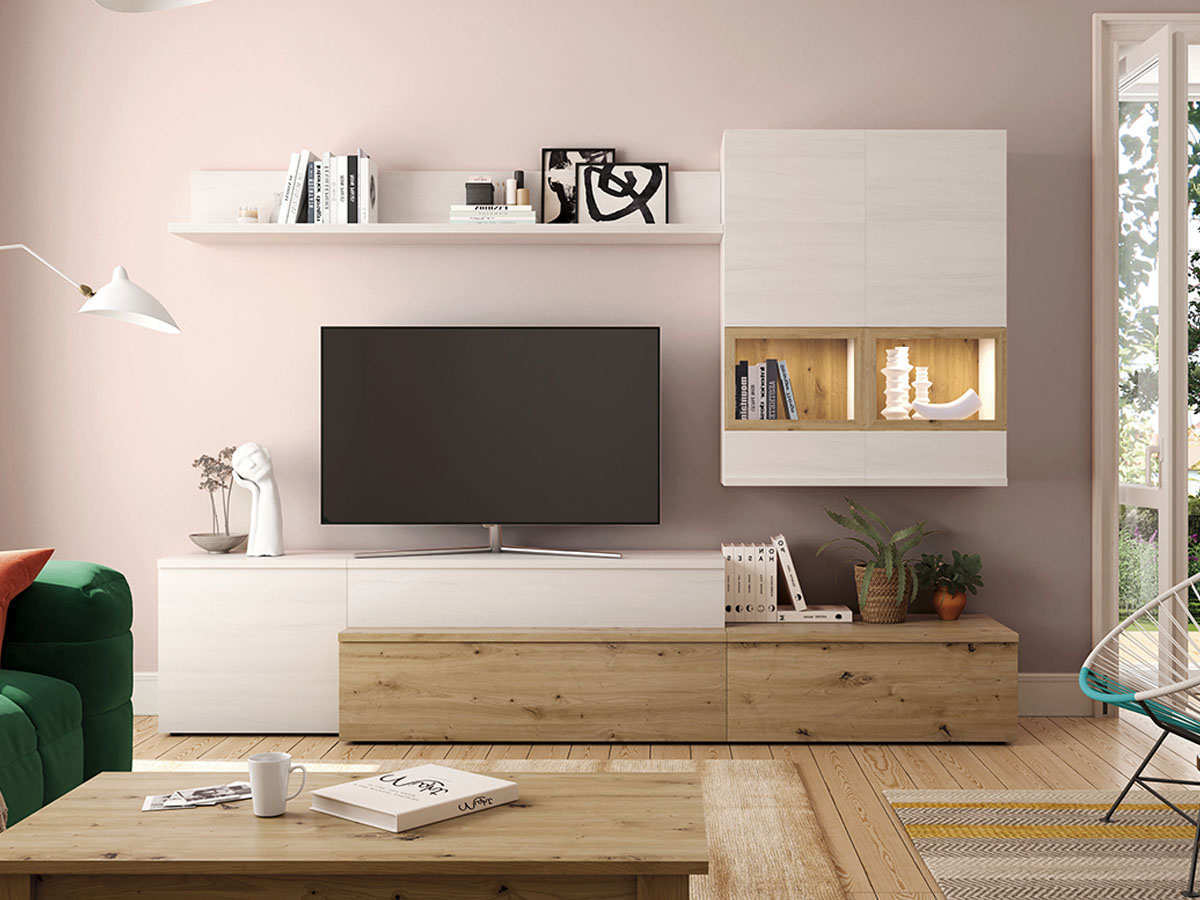 mueble-salon-tv -comedor-aparador-madera-melamina-moderno-economico-roble-blanco-muebles-ramis-517-neo  - Muebles Ramis