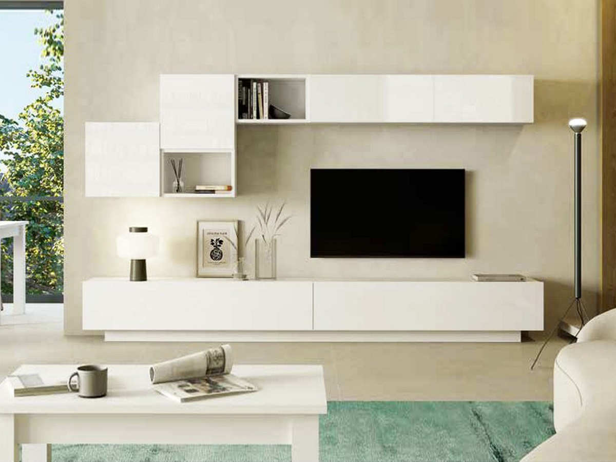 Salón de estilo minimalista en Valencia | Muebles Valencia ® Posición  Módulo alto a la Izquierda Acabado A Base Blanco - Ramis Acabado B Detalle